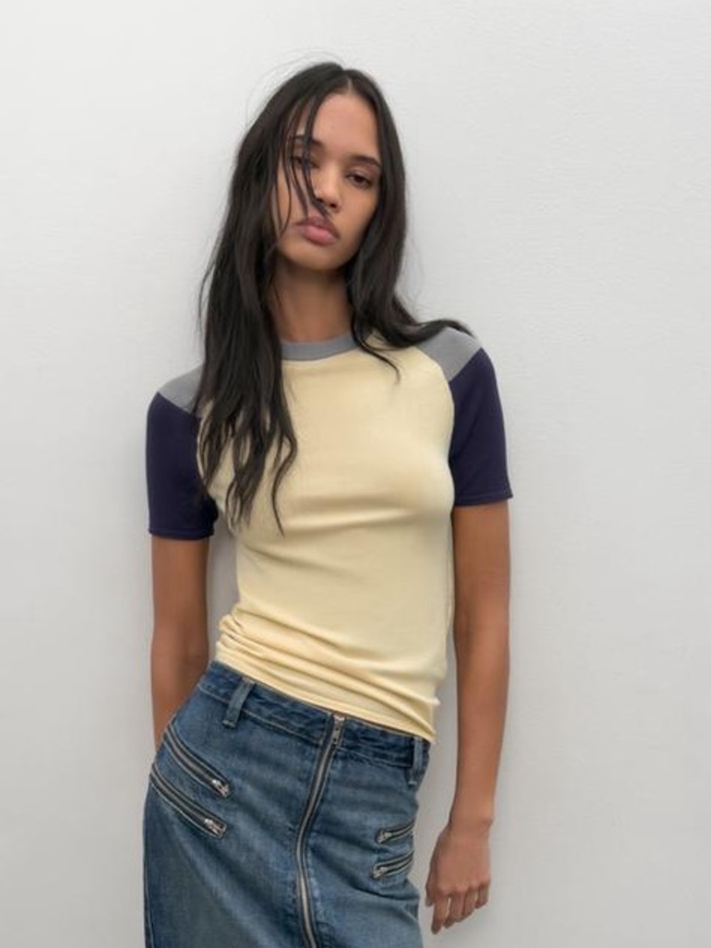 ZARA Round neck short sleeve top Color block Short Sleeve Sweater Top
NWT Size M